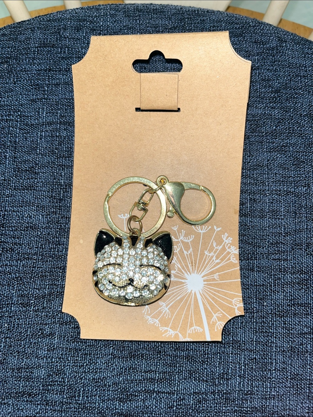 Crystal Cat Keychain Charm - Gold